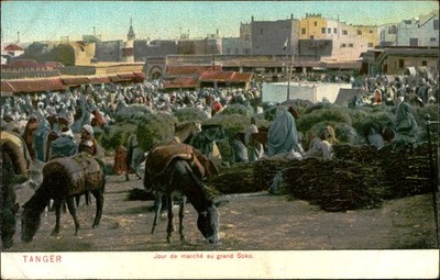 Postcard Tangier Grand Soko market day vintage postcard.