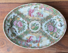 Antique 19th C Chinese Rose Medallion Oval Platter  9"  6.75"  Hand-Painted