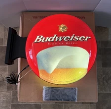 VTG 1990s Budweiser Beer Double Sided Light Up Pub Sign Game Room Man Cave NEW
