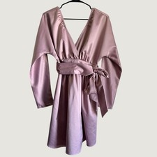 PrettyLittleThing Dusty Rose Pink Satin V-Neck Tie Waist Mini Dress Size 4