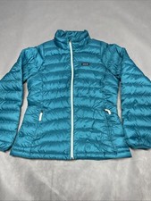 Patagonia Girl's XXL 16-18 Down Full Zip Teal Blue Quilted Puffer Jacket Sweater