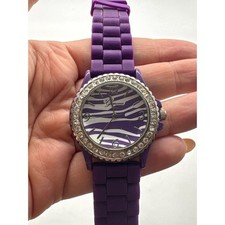 Geneva Womens Purple Zebra Print Rhinestone W...
