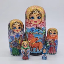 7" Winter Nesting dolls Matryoshka 5 in 1 Russian doll Handmade In Ukraine