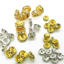 50pcs Rondelle 6mm 8mm 10mm Metal Czech Crystal Rhinestones Loose Spacer Beads