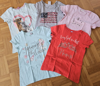 dopodopo Mädchen T Shirt Set 5x Kurzarm Gr. 128 Mehrfarbig Prinzessin Glitzer