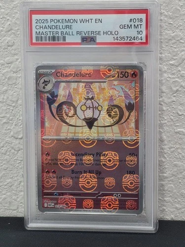 Chandelure 018/086 White Flare Masterball Reverse Holo PSA 10 GEM MINT Pokémon