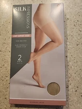 Silk Impressions Light Support Sheer.  2 Pr. 20 Denier. Beige. Size Med