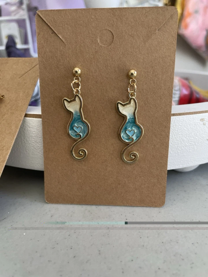 Gold Tone Blue Enamel Seahorse Dangle Earrings Hook Closure Animals & Insects - Image 1 of 1