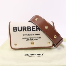 BURBERRY GHW Horseferry Shoulder Bag Canvas White