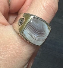 David Yurman Men’s Sterling Silver Ring w/ Banded Purple Agate Stone – Size 12