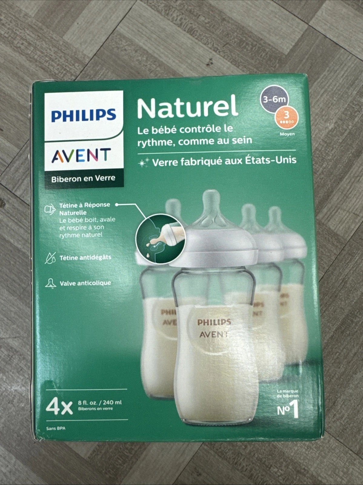Philips Avent Natural Glass Baby Bottles 8 Ounce Pack of 4 with Anti Colic New