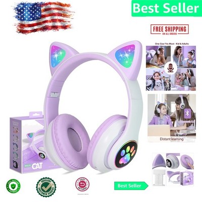 Kids Bluetooth Cat Ear Headphones with LED & 85dB Limit for Safe Listening
