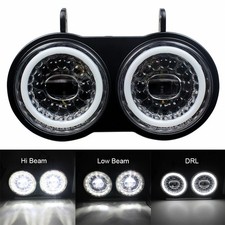 LED Headlight Assembly - Dual Round Hi Lo Beam with DRL for Motorcycle