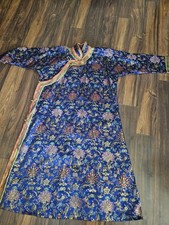 Chinese Qing Dynasty Embroidered Silk Floral Robe Metallic Trim Reproduction 