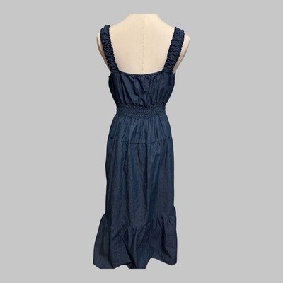 chinese dress ladies Self-Portrait - Indigo Denim Flared Midi Dress