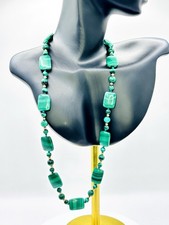 Vintage Malachite and 14K Gold Bead Necklace, Graduated Plaque Design, 50cm