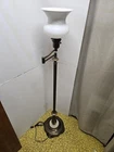 Antique Art Deco Floor Lamp Bronze Marble Swivel Adjustable Torchiere Milk Glass