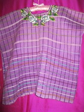 GUATEMALA, PURPLE HAND LOOMED, EMBROIDERED COTTON TOP OR HUIPIL, FREE SZ.