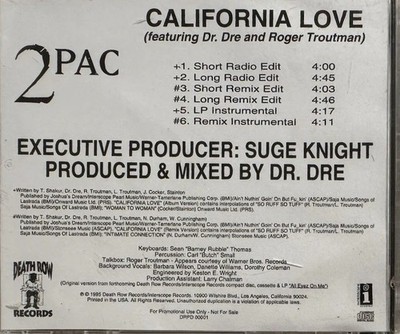 2PAC DR DRE & ROGER TROUTMAN California Love PROMO CDR