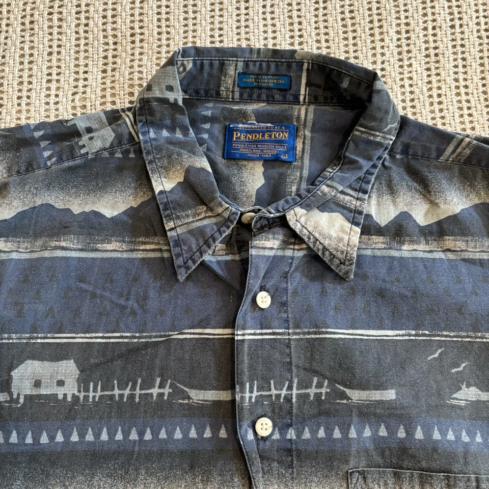 Vintage Pendleton Shirt Aztec Button Short Sleeve Blue Gray Men’s Large Gorp Y2K - Image 2 of 4
