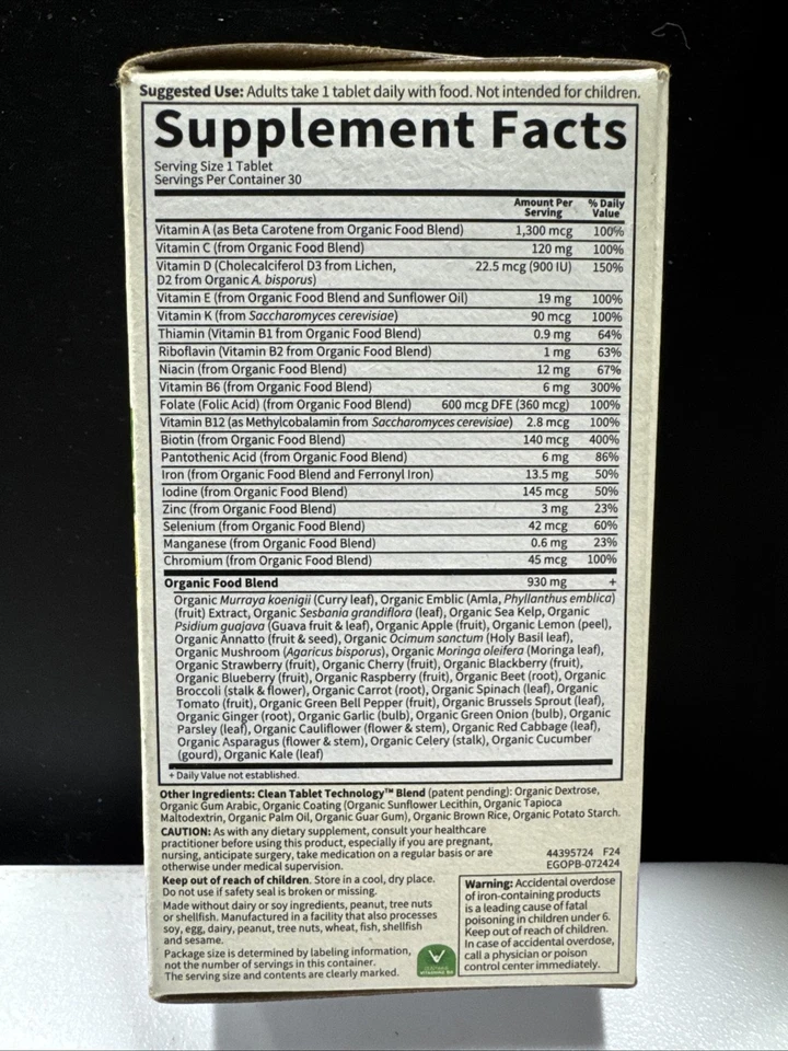 Garden of Life Organics Prenatal 30ct Energía, Nutrición, Desarrollo Fetal Saludable Foto 4 de 4