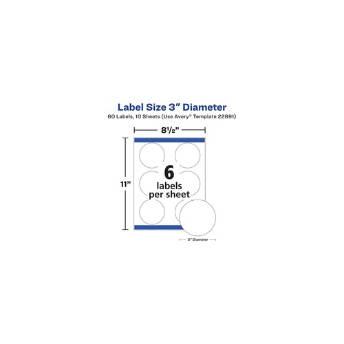 Avery Sure Feed Laser/Inkjet Round Labels 3" Dia Glossy White 60 Labels/Pack - Imagen 2 de 7