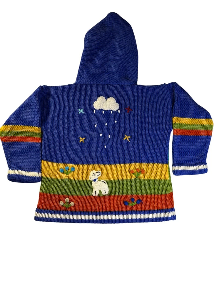 Suéter con Capucha Vintage Hecho a Mano Peruano Niños Bordado Animales Sol Lluvia 3T4T Foto 4 de 4
