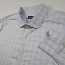 Proper Cloth Non-Iron Shirt Mens 20 36.5 Blue White Check Stretch