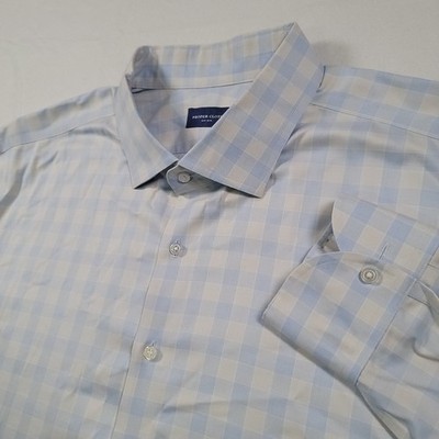 Proper Cloth Non-Iron Shirt Mens 20 36.5 Blue White Check Stretch
