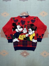 Vintage acrylic knit sweater Mickey Minnie Mouse Disney cute hearts youth S 7/8