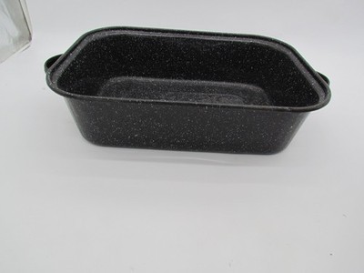 Vintage BLACK WHITE SPECKLED ENAMELWARE ROASTING PAN 12x16   Handles