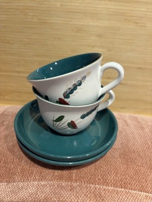 Denby Greenwheat 2 x Teetassen und Untertassen Vintage - passende Artikel verfügbar