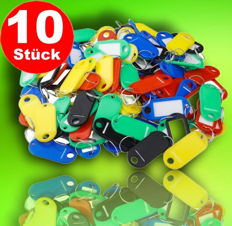 ILANNALI 100 Stück Schlüsselanhänger Beschriftbar Set, 10 Farben Schlüssel anhänger mit Beschreibbaren Etiketten, 50 Kugelketten und 20 Karabiner