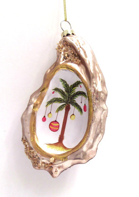 Oyster Shell Glass Palm Tree Christmas Ornament