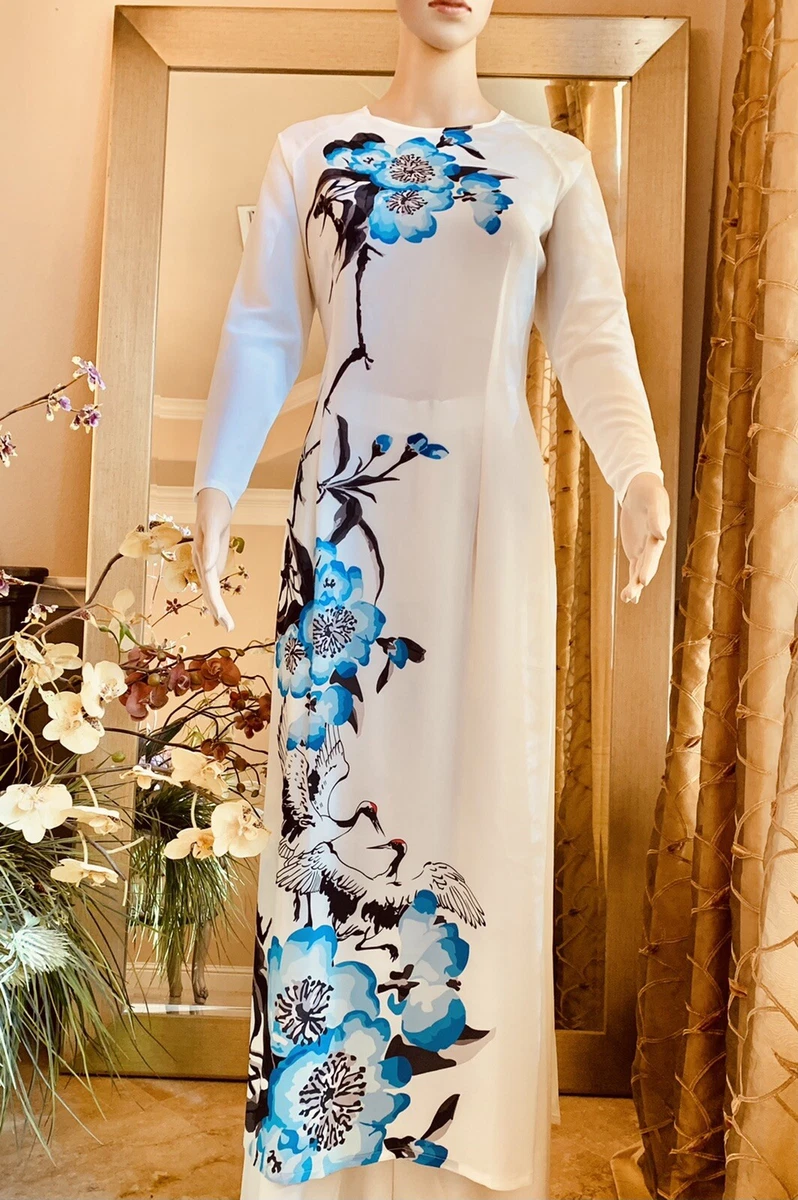 Ao Dai Vietnamese Silk Designer Long Dress With Pants. Size 4XL