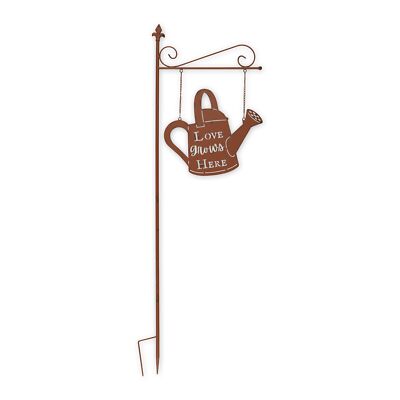 Accent Plus Iron Love Grows Here Watering Can Garden Stake, Brown 16''x52''H