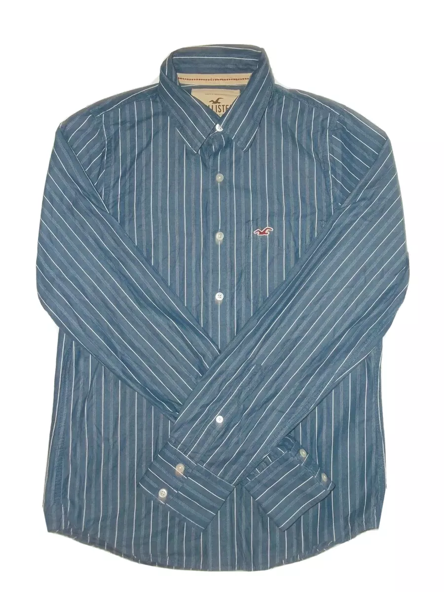 Hollister Button-Up Shirt Medium Mens M Long Sleeve Blue White Strip Cotton  Logo