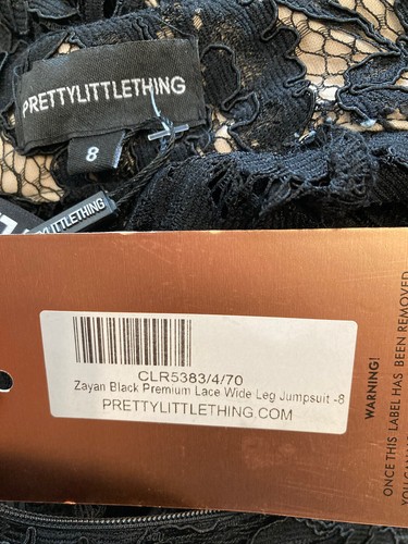 Mono Pretty Little Thing Negro Zayan Premium Encaje Pierna Ancha Reino Unido 8 Nuevo con etiquetas A91 - Imagen 11 de 11