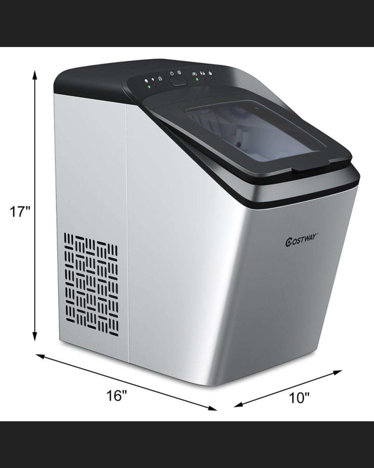 Costway Stainless Steel Self-Clean Function Ice Maker with Scoop - Sliver