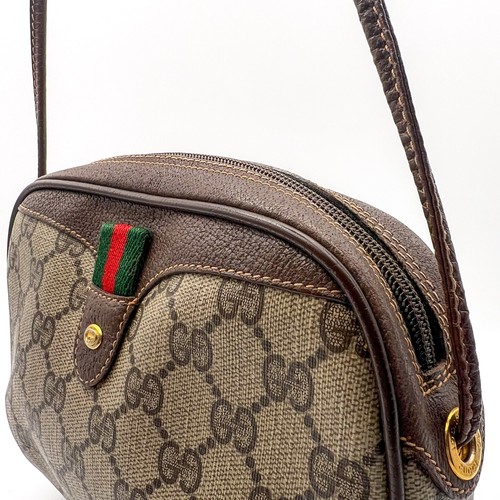 Vintage Gucci GG Supreme Sherry Line Crossbody Shoulder Bag Brown Authentic - Picture 12 of 24