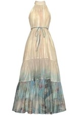 Women's 2024 halter neck Loose Lace up printing Stand collar long Princess dress