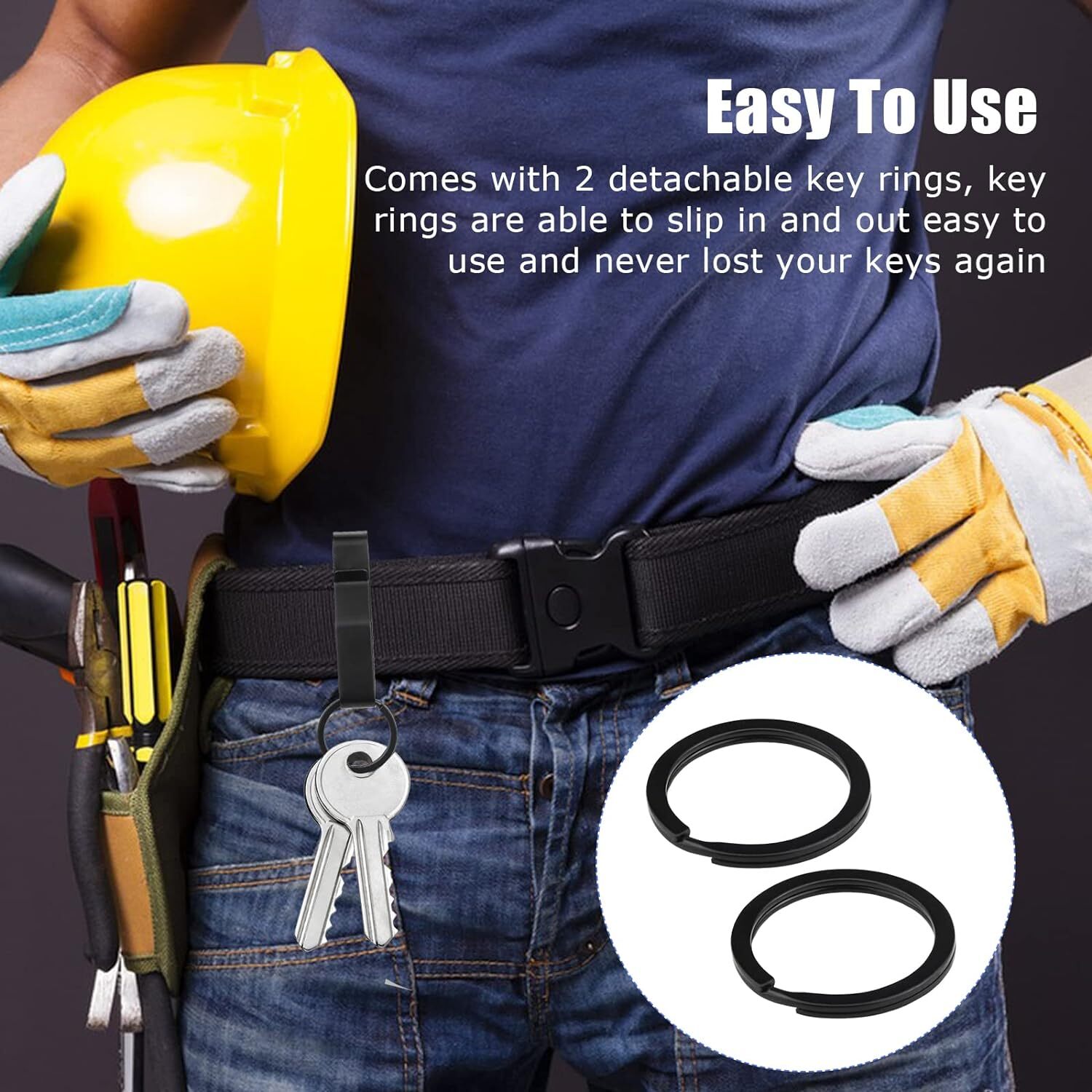 Duty Belt Key Holder, Belt Key Clip, Stainless Steel with 4 Keyrings