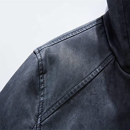 New Men's High Quality PU Faux Leather Sports Hoodie Jacket Solid Regular Fit - Picture 11 of 15
