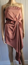 Express Strapless Dress Rust Lined Polyester Cinch Waist Asymmetrical XS