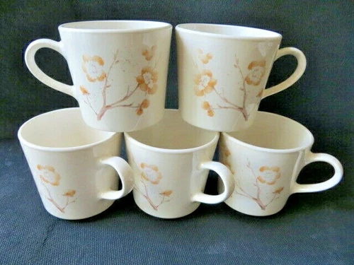 Corning Tea Coffee Cups/Mugs Set Of 5 Blossom Beige with Floral