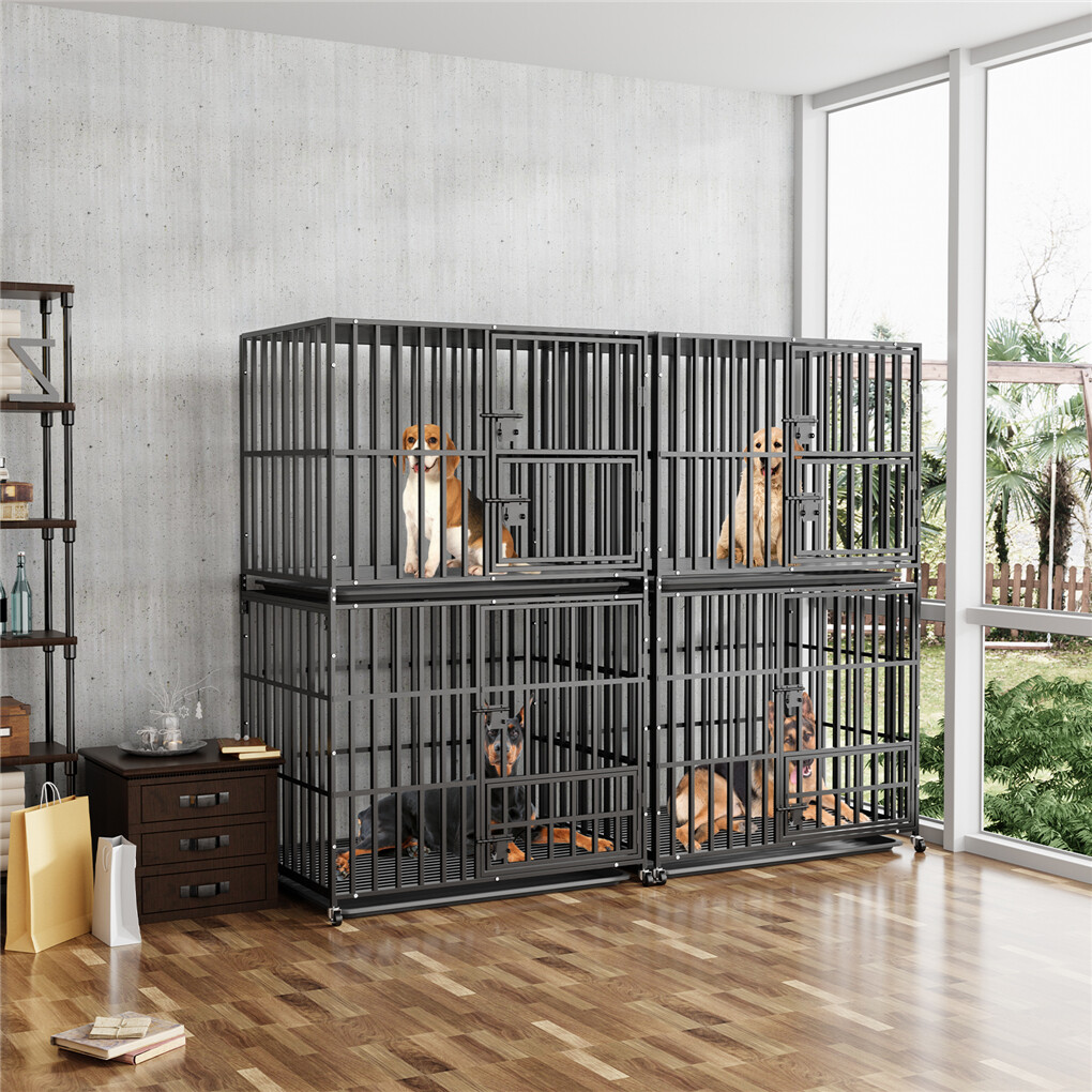 Heavy Duty Stackable Dog Cage Jumbo Doublelayer Dog Kennels Crates on