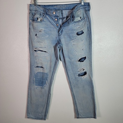 American Eagle Womens Tomgirl Jeans 14 Button Fly Distressed 100% Cotton AEO - Picture 2 of 10