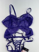 Victoria's Secret Lace Teddy V String Unlined Bodysuit Purple Size XL NWT