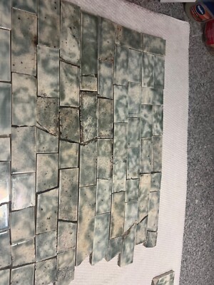 70 -1890's ANTIQUE VICTORIAN FIREPLACE TILE HEARTH MANTLE BLUE, GREEN & CREAM