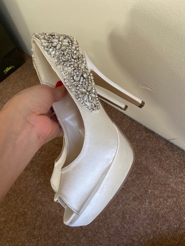 Indulgence Paradox Lond Ivory High Heel Platform Peep Toe Wedding Shoes RPP £115 - Picture 14 of 16